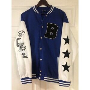 BOOHOOMAN VARSITY BOMBER JACKET Medium Blue Limited Edition 2013 Patches READ